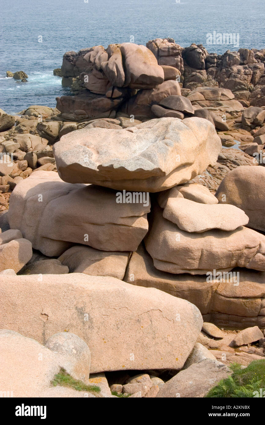 Pink Rocks France The pink granite rocks Ploumanach Bretagne France Europe Stock Photo ...