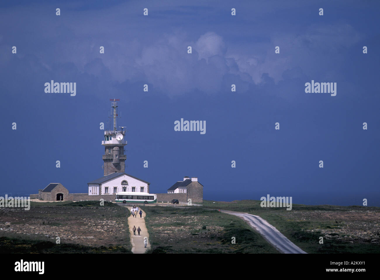 EU, France, Brittany, Finistere, Pointe du Raz, Lighthouse, Visitors Stock Photo
