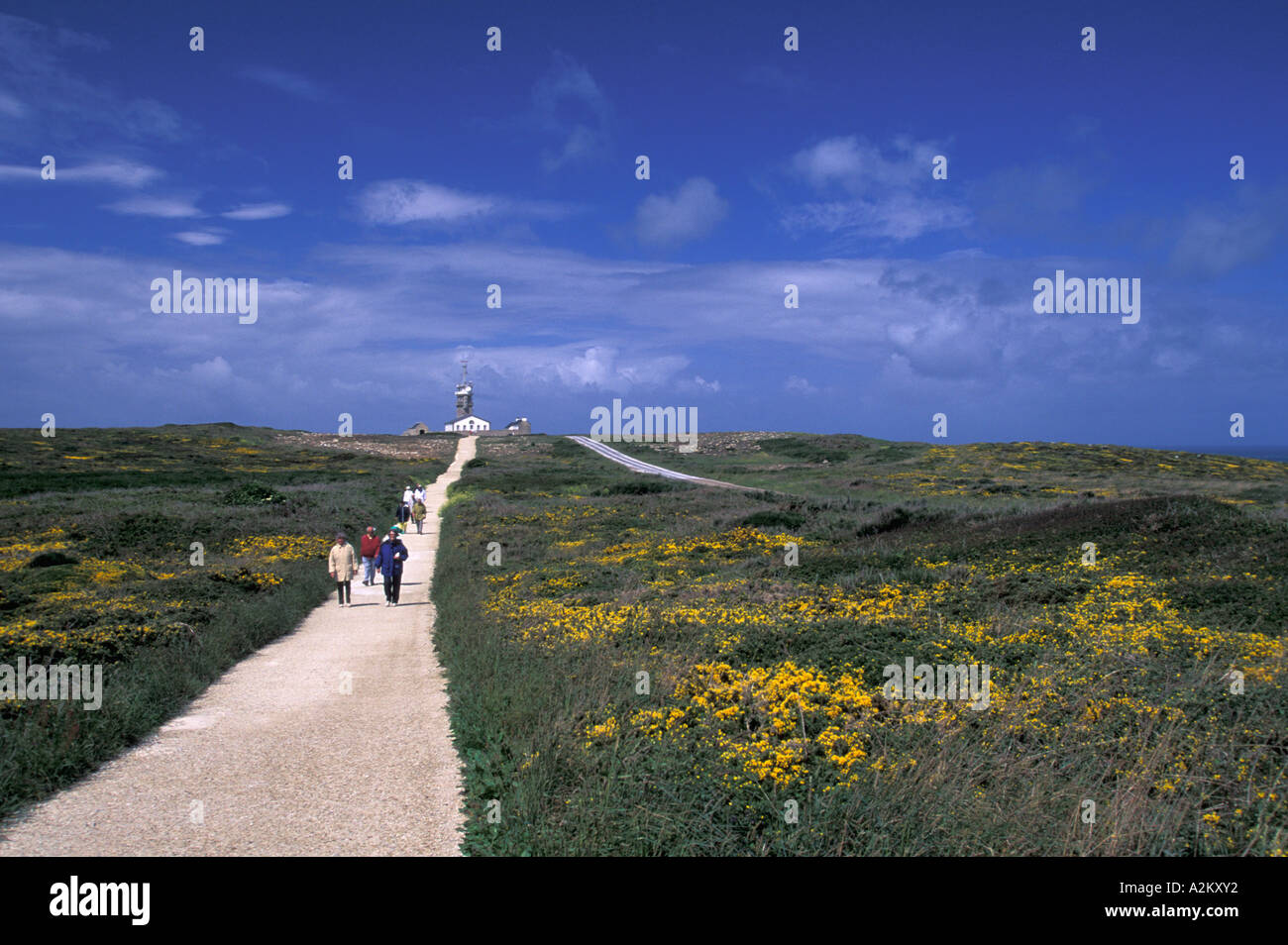 EU, France, Brittany, Finistere, Pointe du Raz, Lighthouse, Visitors Stock Photo