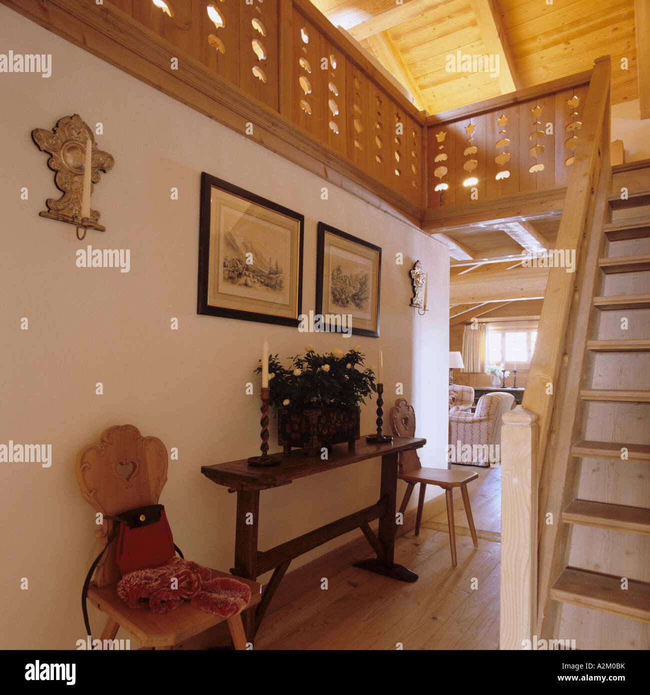 Hall And Staircase Of A Traditional Chalet In Switzerland