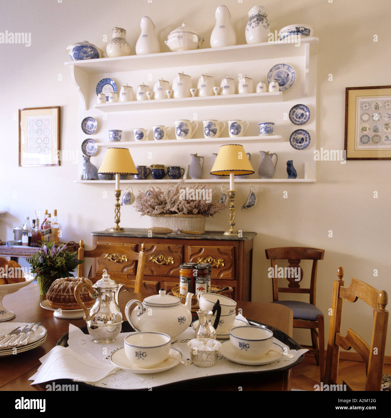 a tea tray in a traditional kitchen/dining room Stock Photo