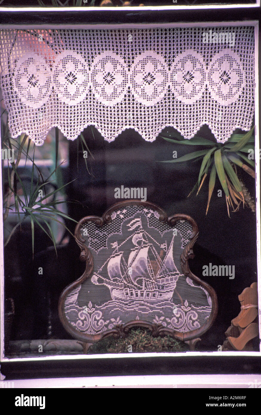 Europe, The Netherlands, Holland, Yerseke, lace-decorated window Stock ...