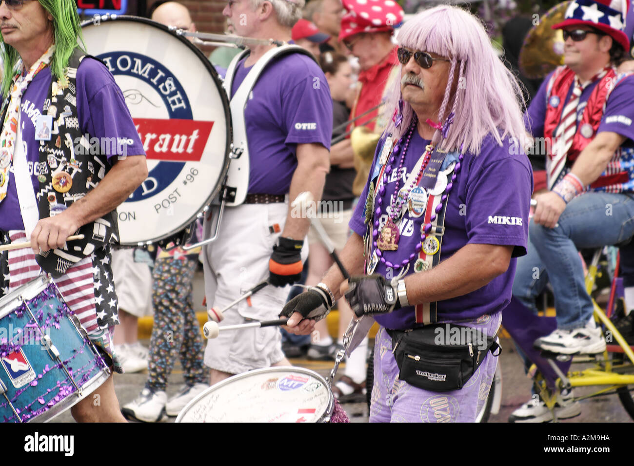 Marching band marching in Kla Ha Ya Days Parade Snohomish Snohomish