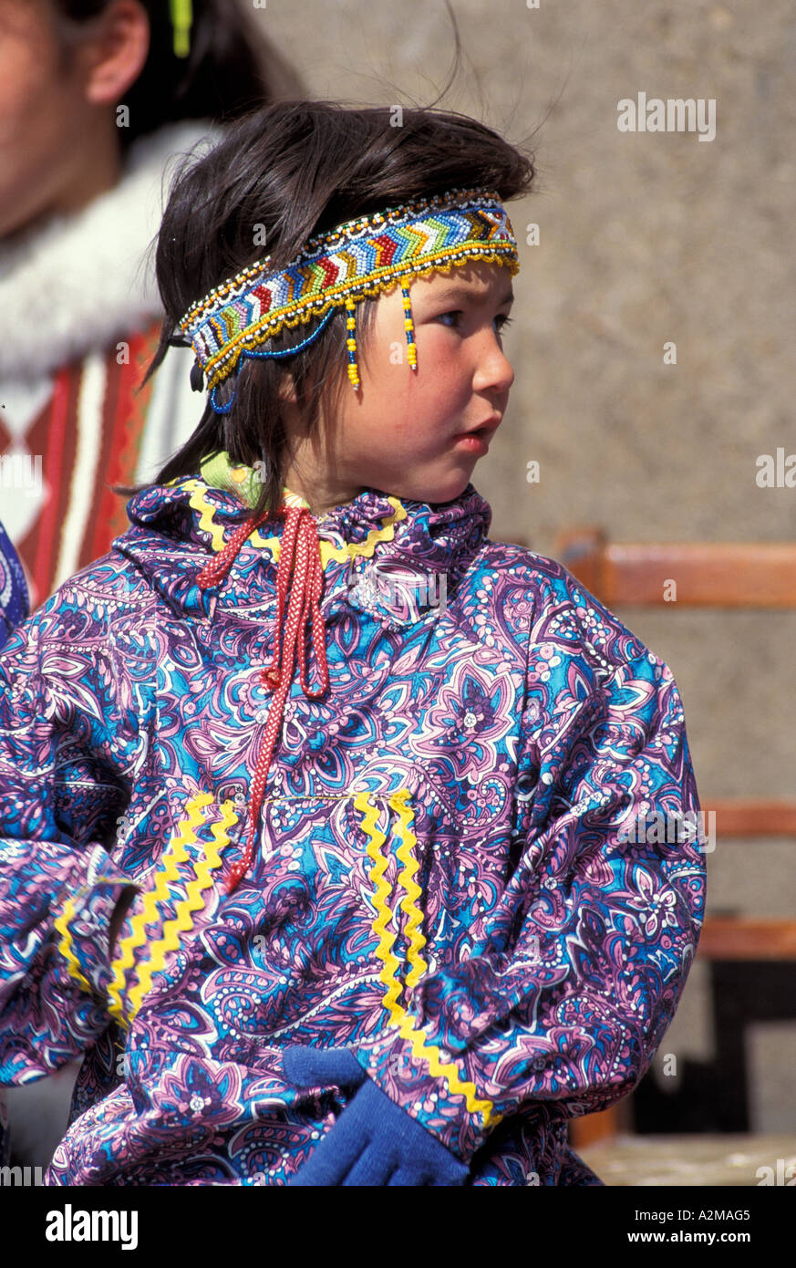 Asia, Russia, Siberia. Chuckchi Inuit girl in traditional dress Stock ...