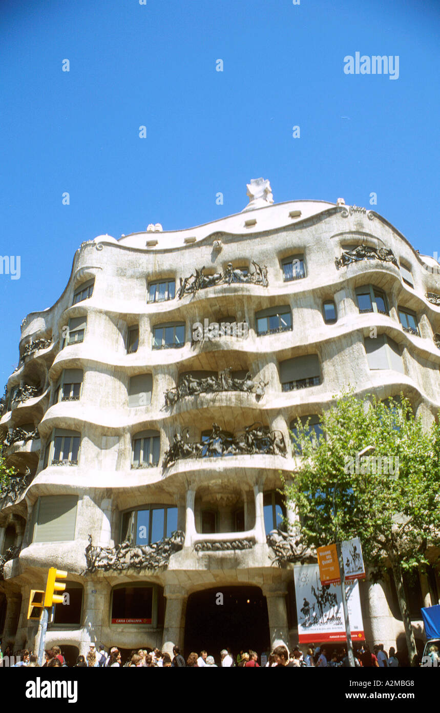 Gaudiinspired Casa Mila apartment building Stock Photo Alamy