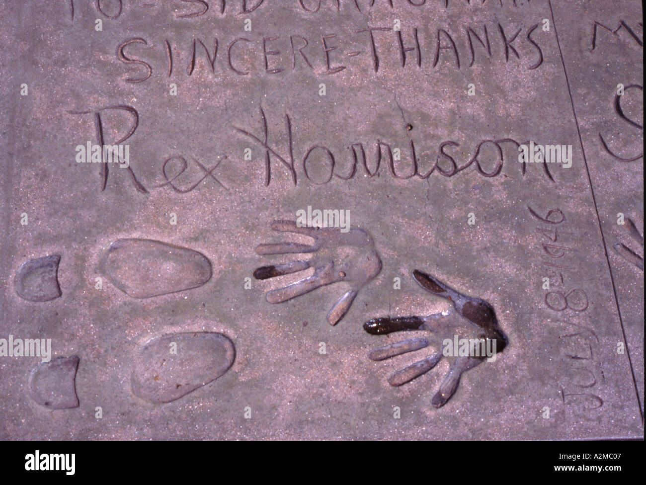 Chinese Theatre Los Angeles Hands and feet impression in pavement Stock Photo