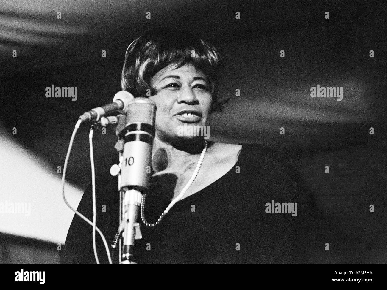 Ella Fitzgerald sings at the 1966 Antibes Jazz Festival. Ira Gershwin said  'I never knewhow goodour songs were till I heard her Stock Photo