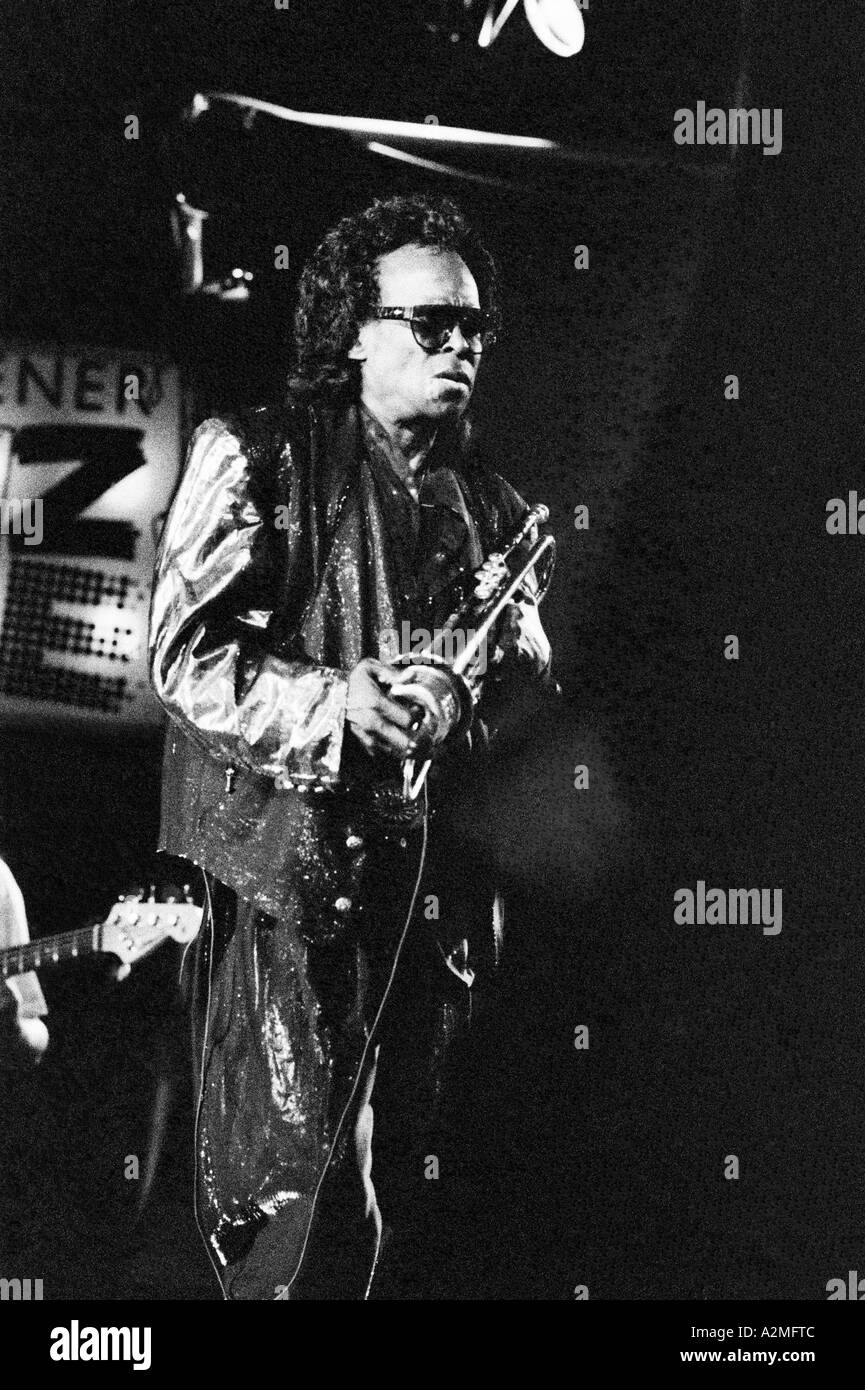 Miles Davis playing trumpet at a concert in Leverkusen, Cologne in 1991, he died on 28 Sep 1991. Stock Photo