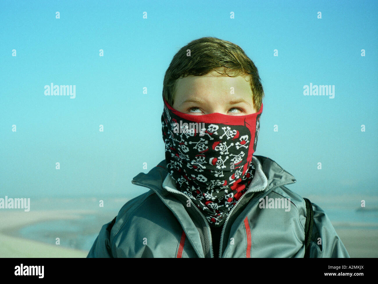Boy with mask,scarf Stock Photo