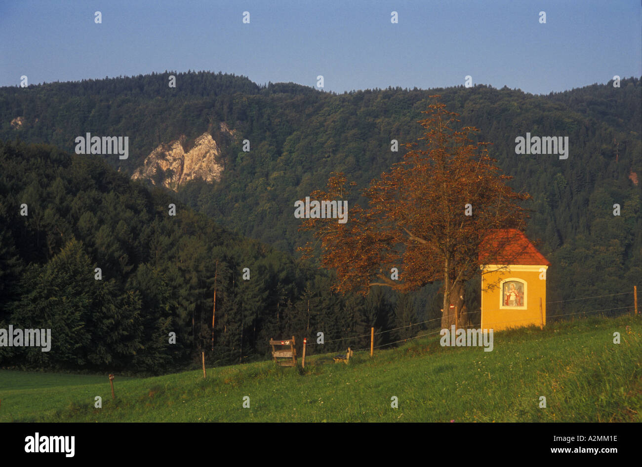 a small chapel at sunrise near the town Köflach Styria Austria Stock Photo