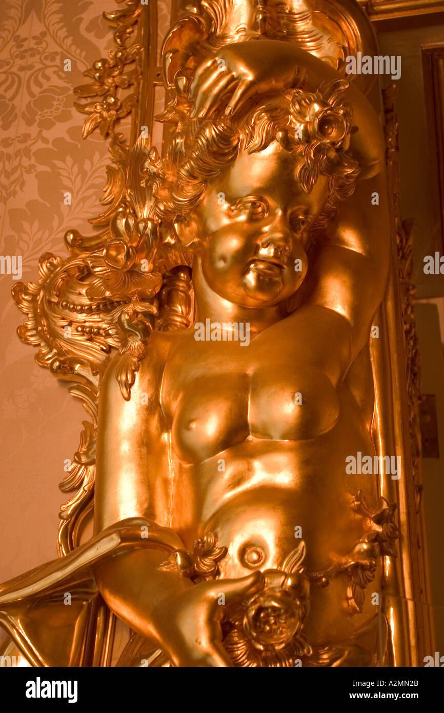 GUS Russia St Petersburg Puschkin Castle Zarskoje Selo Palace of Katharina Golden Angel close up Picture Inside of Katharinas Stock Photo