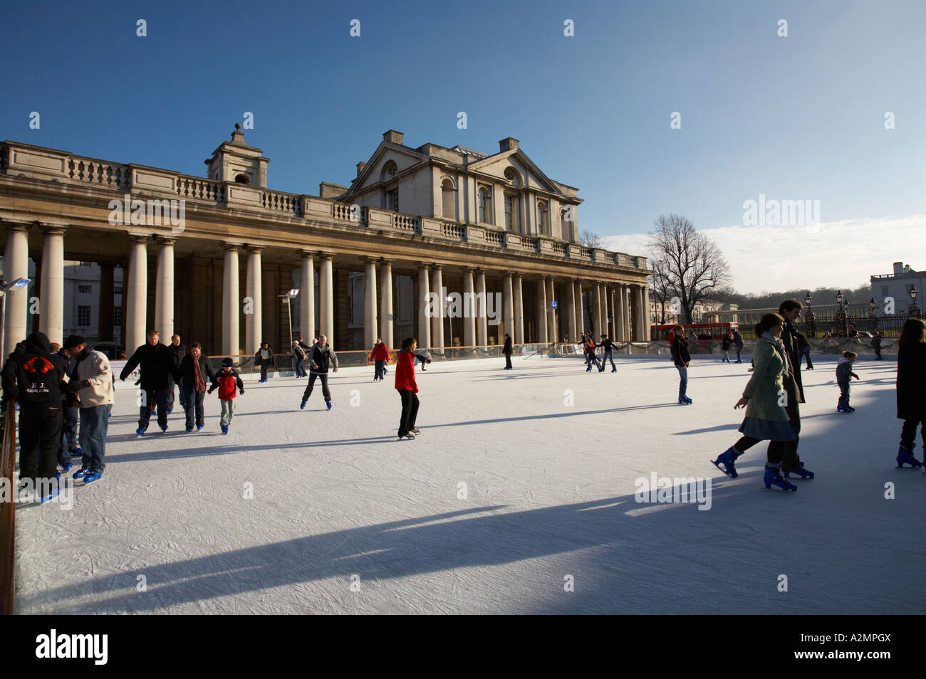 Ice Skating outdoors at the Old Naval College in Greenwich London UK
