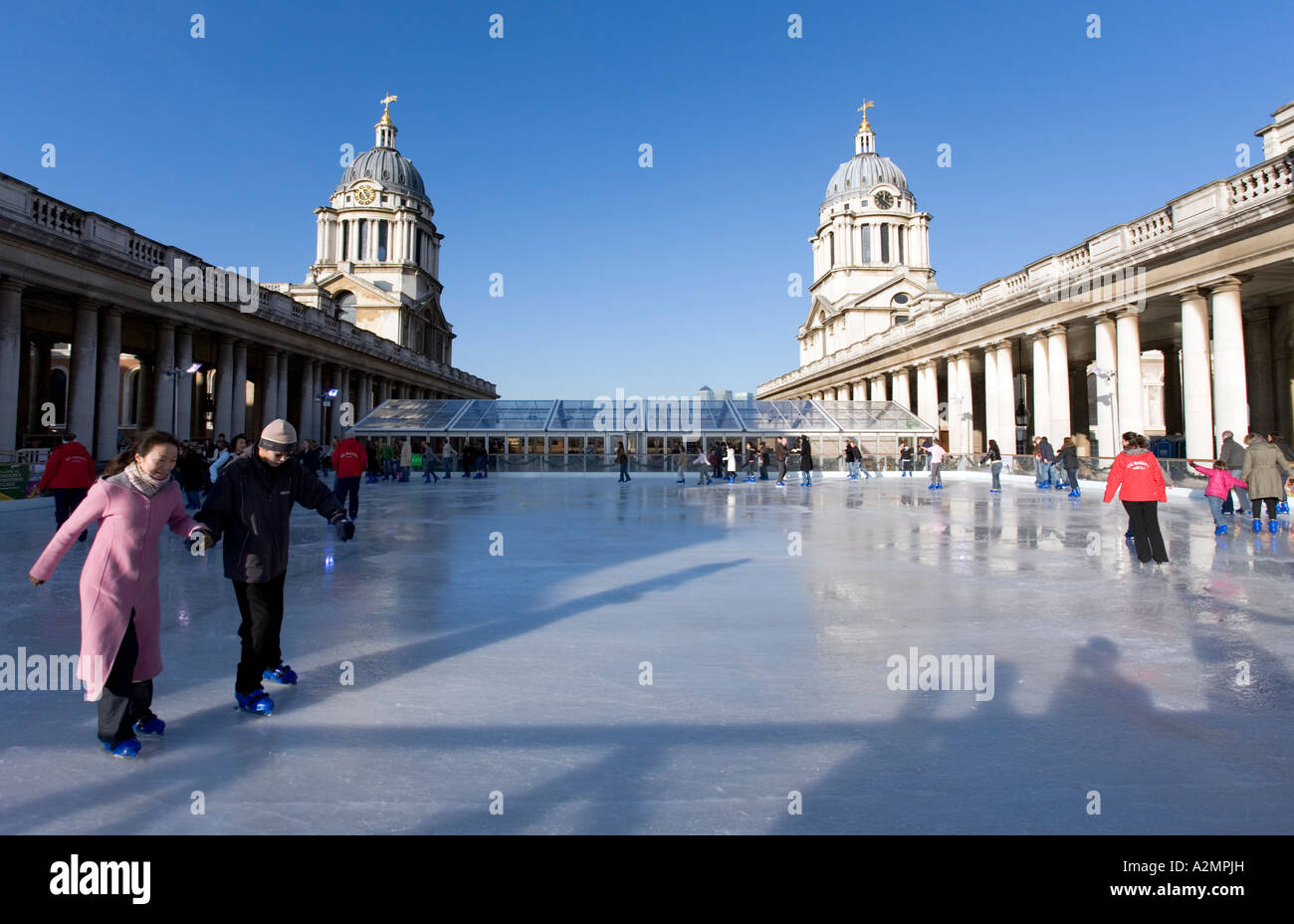 Ice Skating outdoors at the Old Naval College in Greenwich London UK