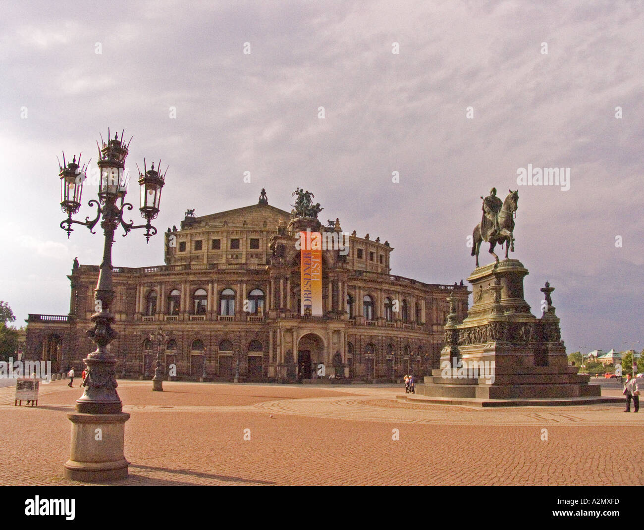 BRD Germany Sachsen Dresden Capitol at the River Elbe the Elb Florenc at the Theater Square the Semper Opera and the Horseman Stock Photo