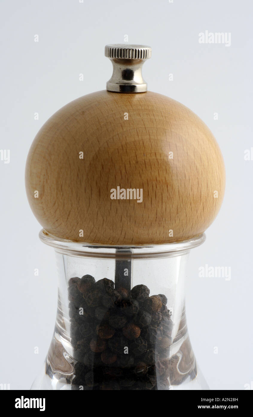 Glass pepper mill with wooden top Stock Photo Alamy
