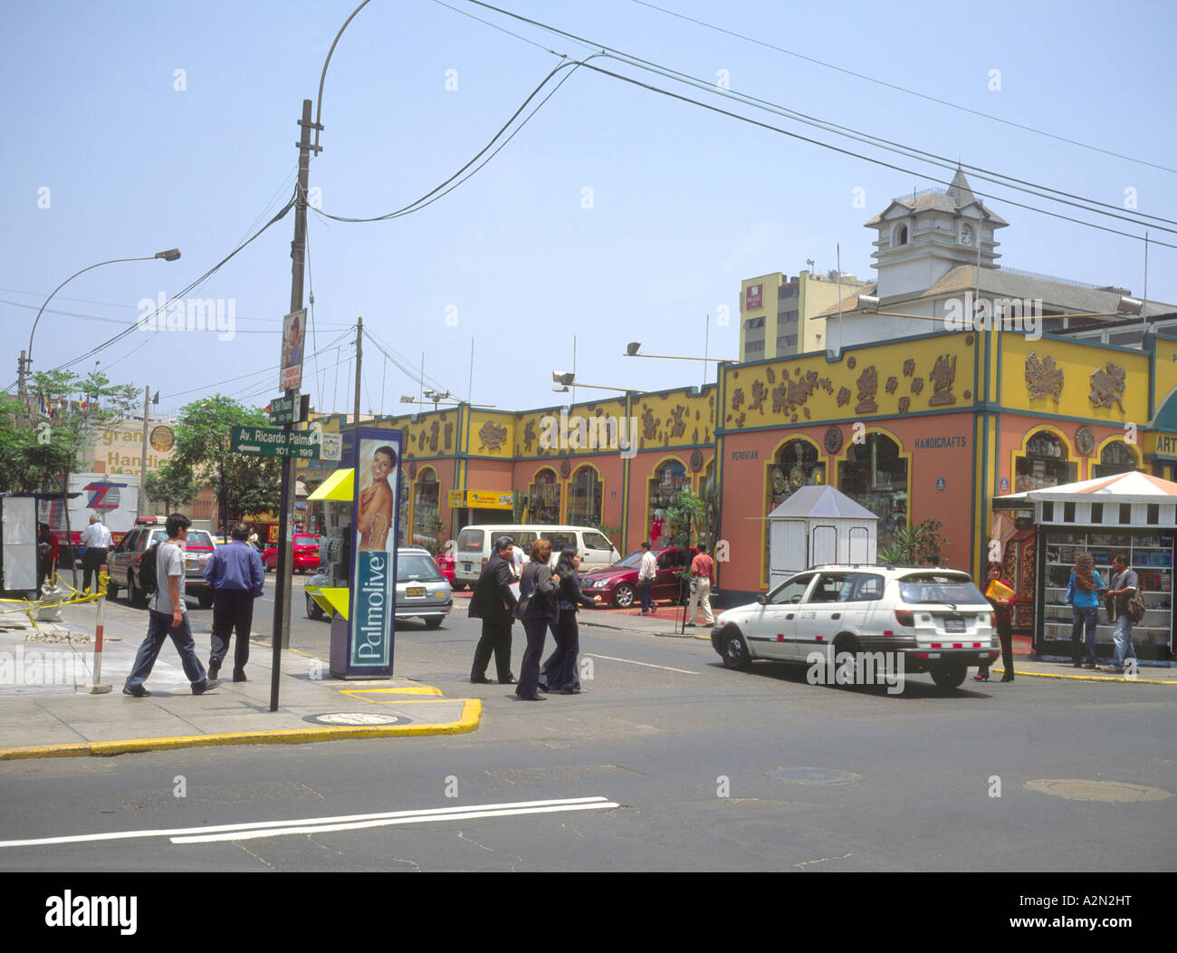 Petit Thouars avenue entering the indian artesan market in the downtown section of Lima suburb Miraflores Stock Photo