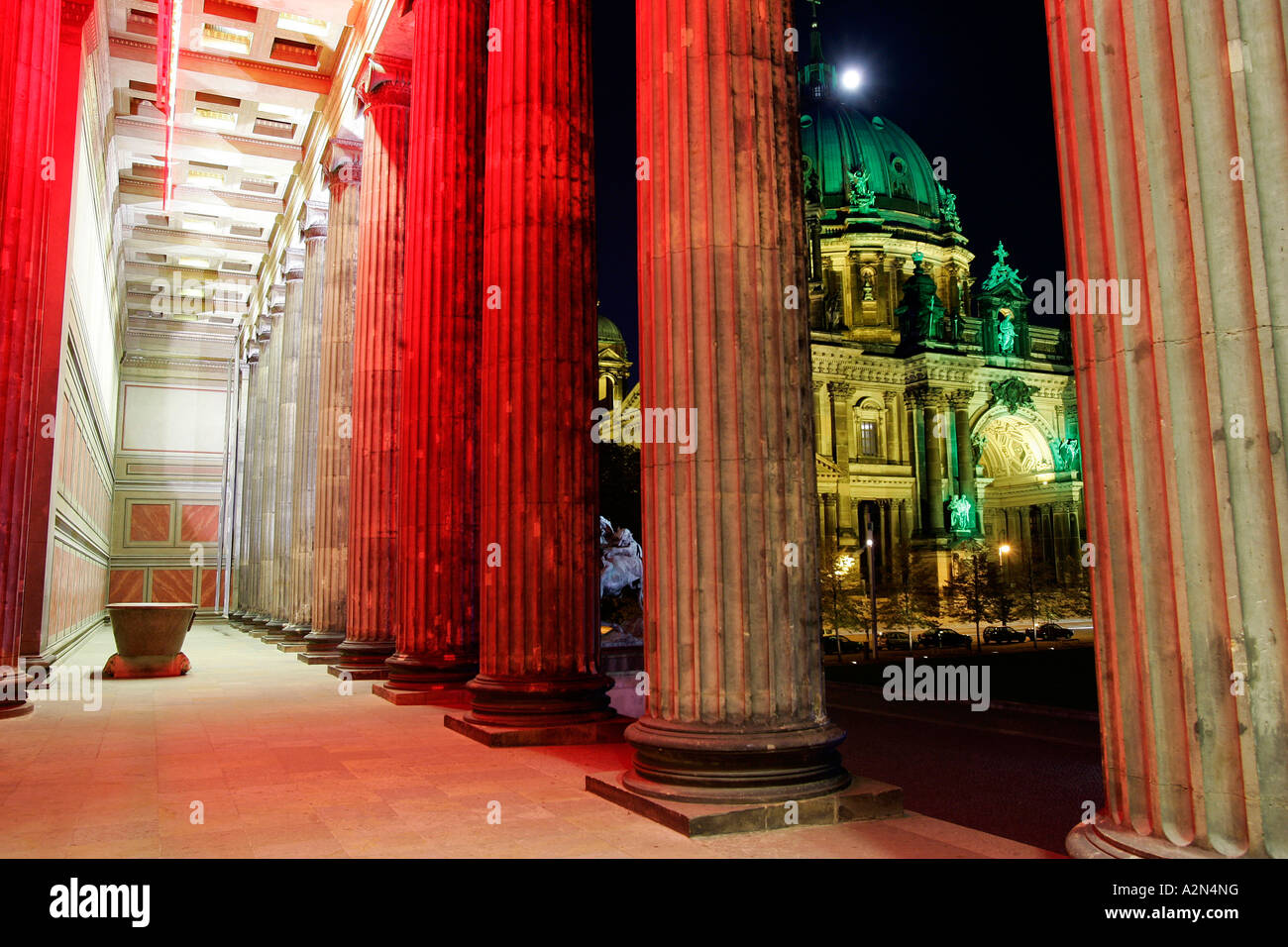 Church and museum lit up at night, Altes Museum, Berlin Cathedral, Museum Island, Berlin, Germany Stock Photo