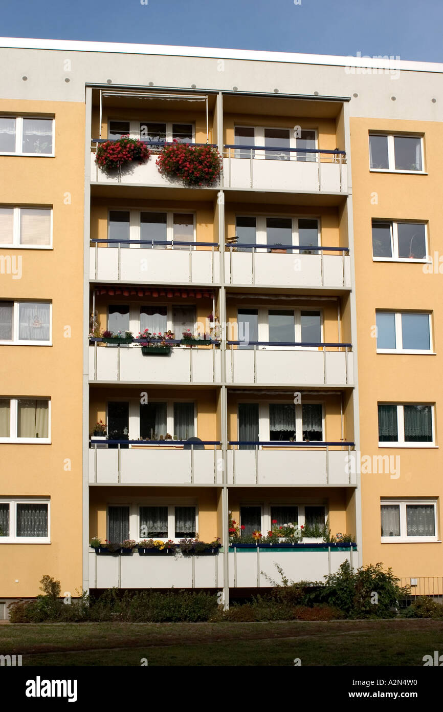 balconies at buildings made with precast concrete slabs Stock Photo