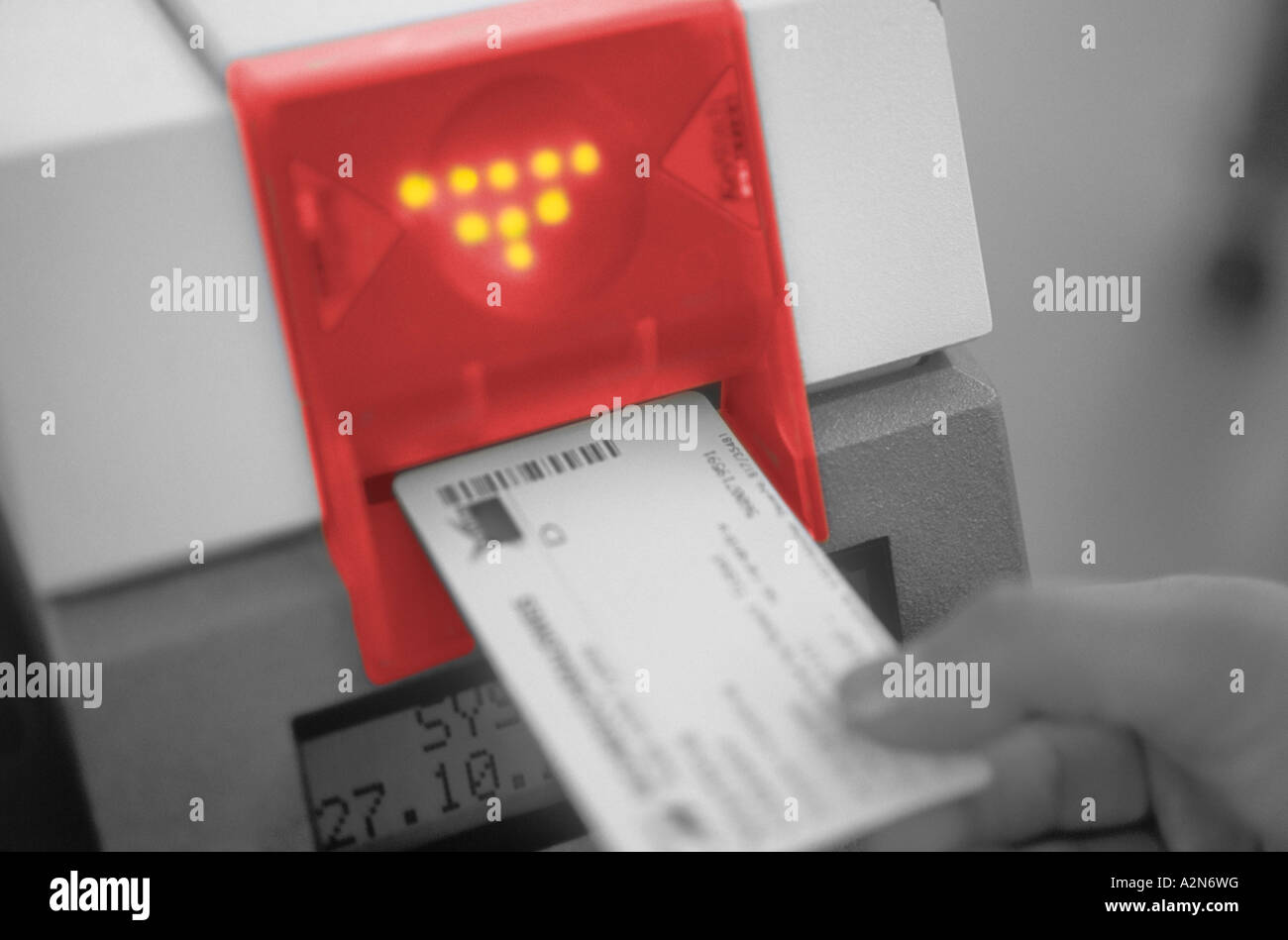 Close-up of person's hand inserting card Stock Photo - Alamy