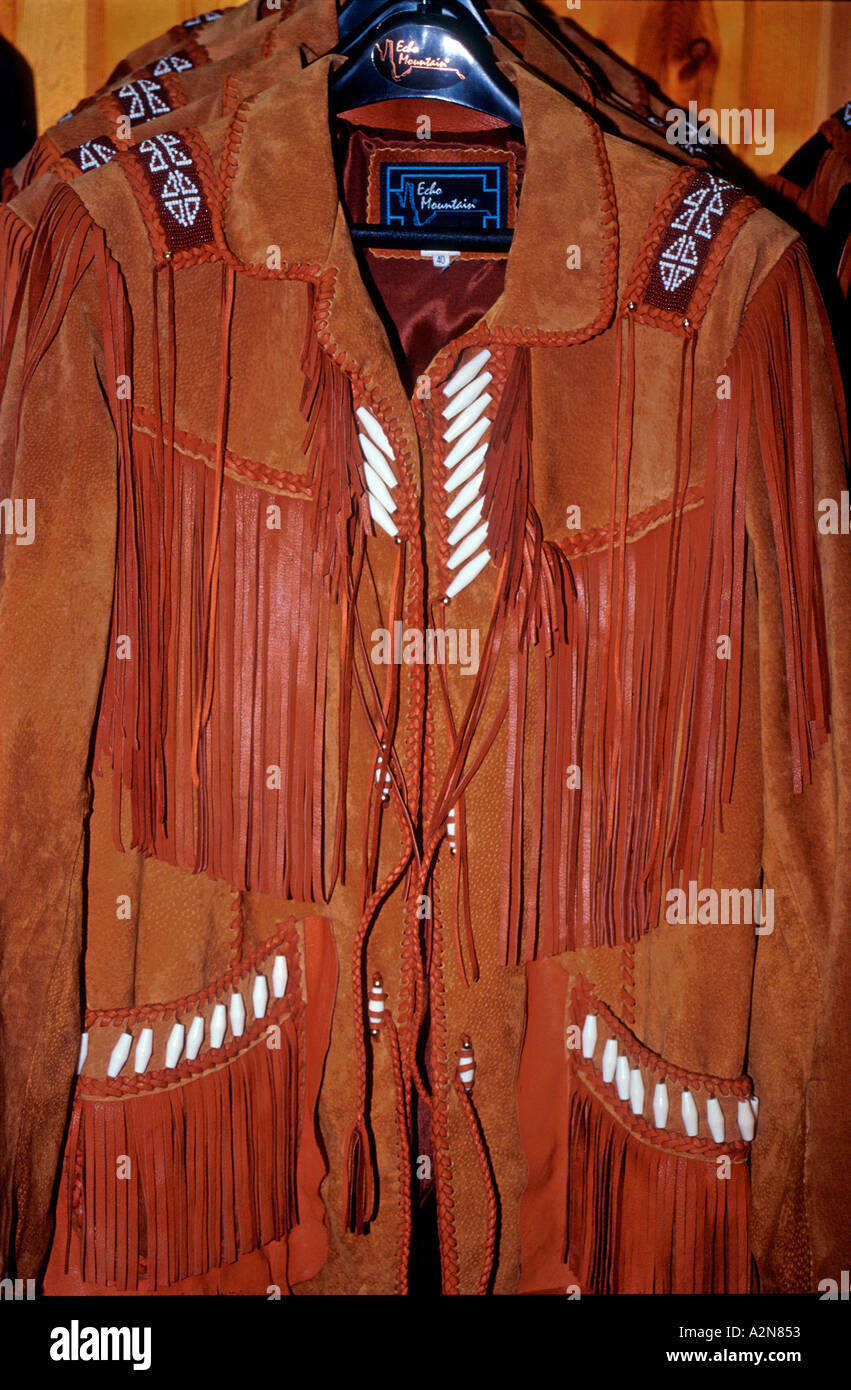 Western style brown leather jacket with long fringes USA Stock Photo