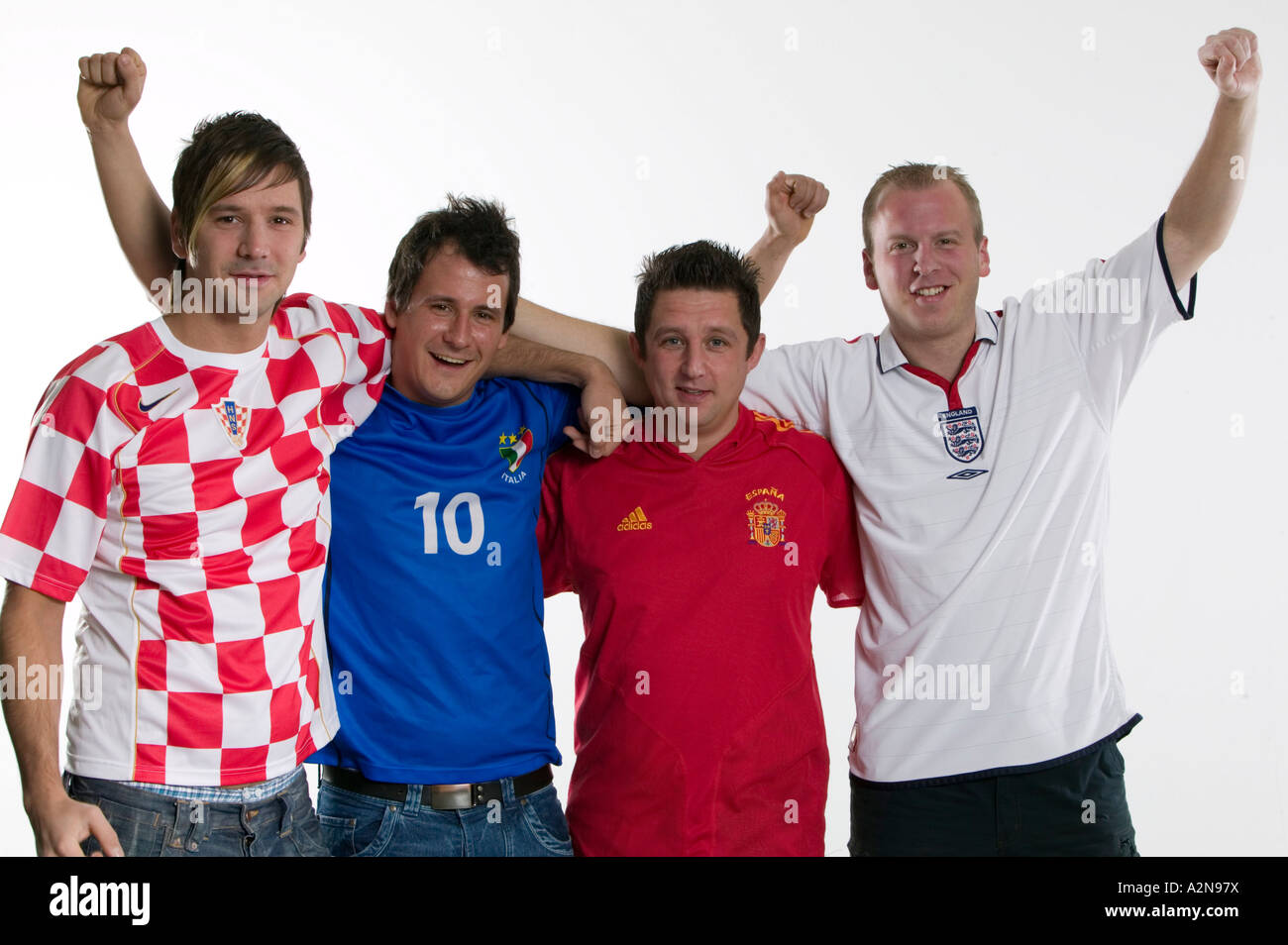 Four football fans Stock Photo