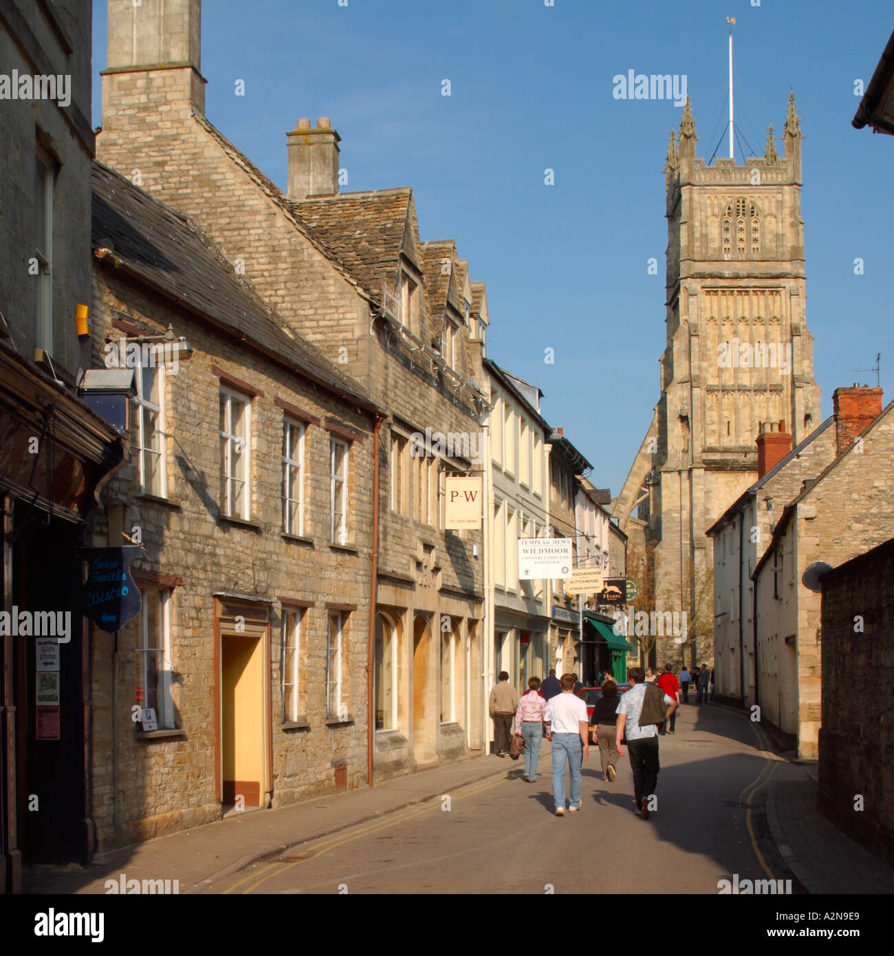 The abbey church, street scene, Cirencester, Gloucestershire, Cotswolds