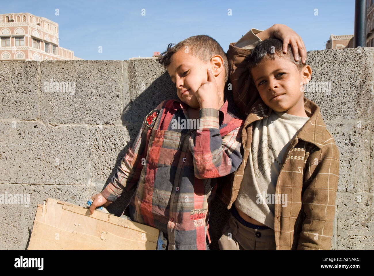 children in the old town of Sana a Yemen Stock Photo