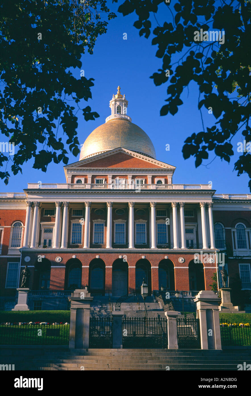 Facade of government building, Massachusetts State Capitol, Boston, Massachusetts, Usa Stock Photo