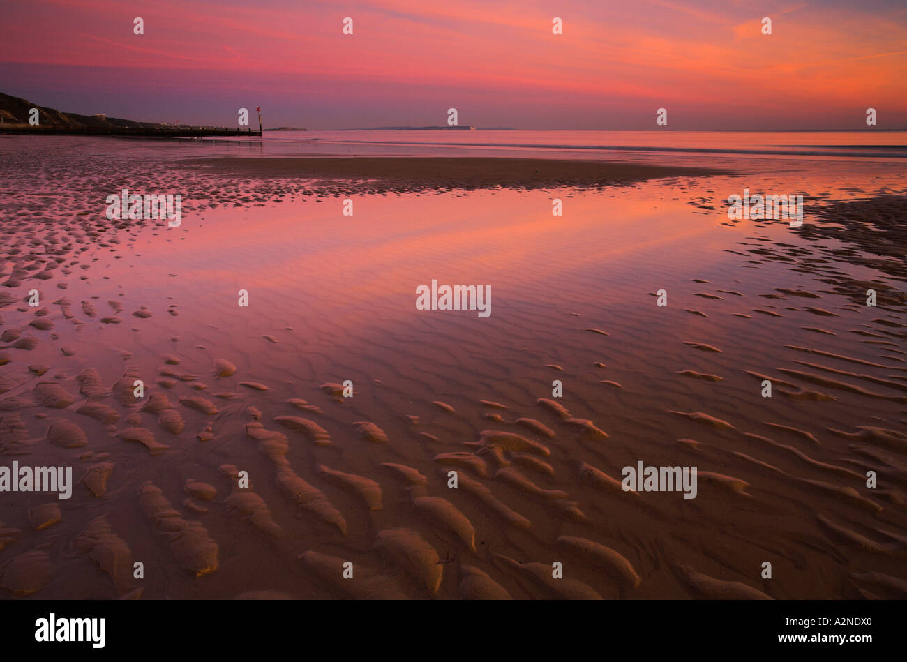 Twilight at Bournemouth Beach in Dorset Stock Photo