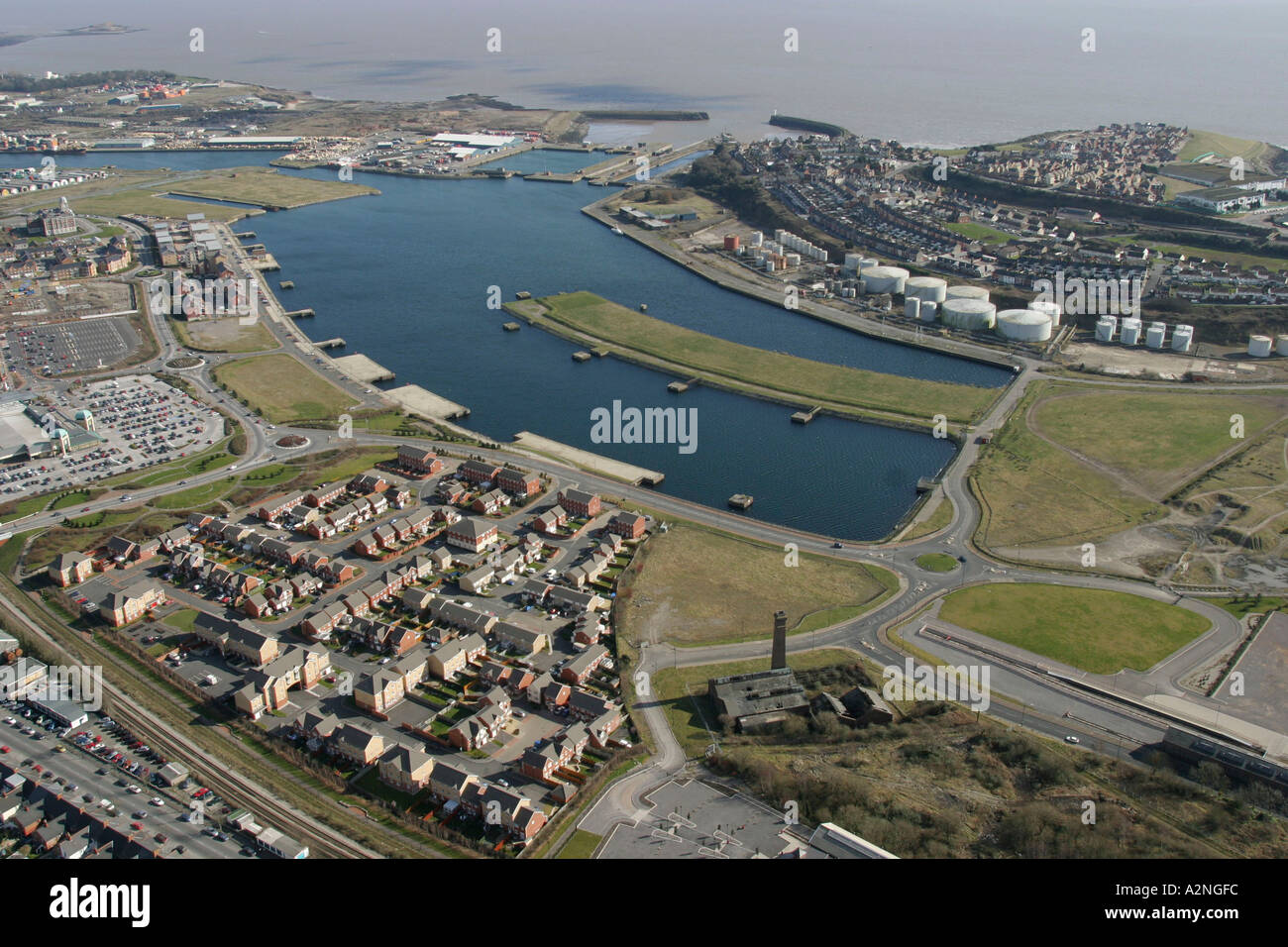 Aerial Barry Waterfront and Docks Vale of Glamorgan South Wales Stock Photo