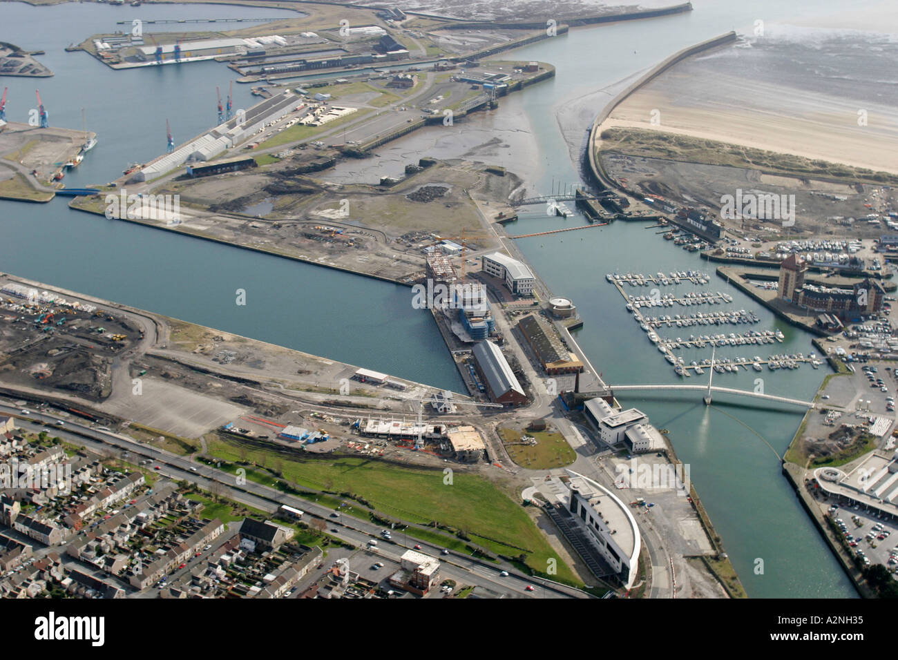 Aerial Swansea Docks and SA1 Area South Wales Stock Photo - Alamy