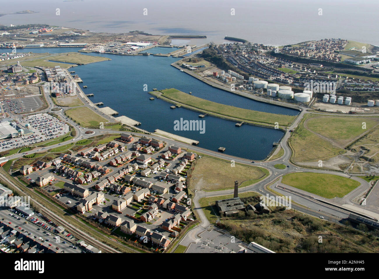 Aerial Barry Waterfront and Docks Vale of Glamorgan South Wales Stock Photo