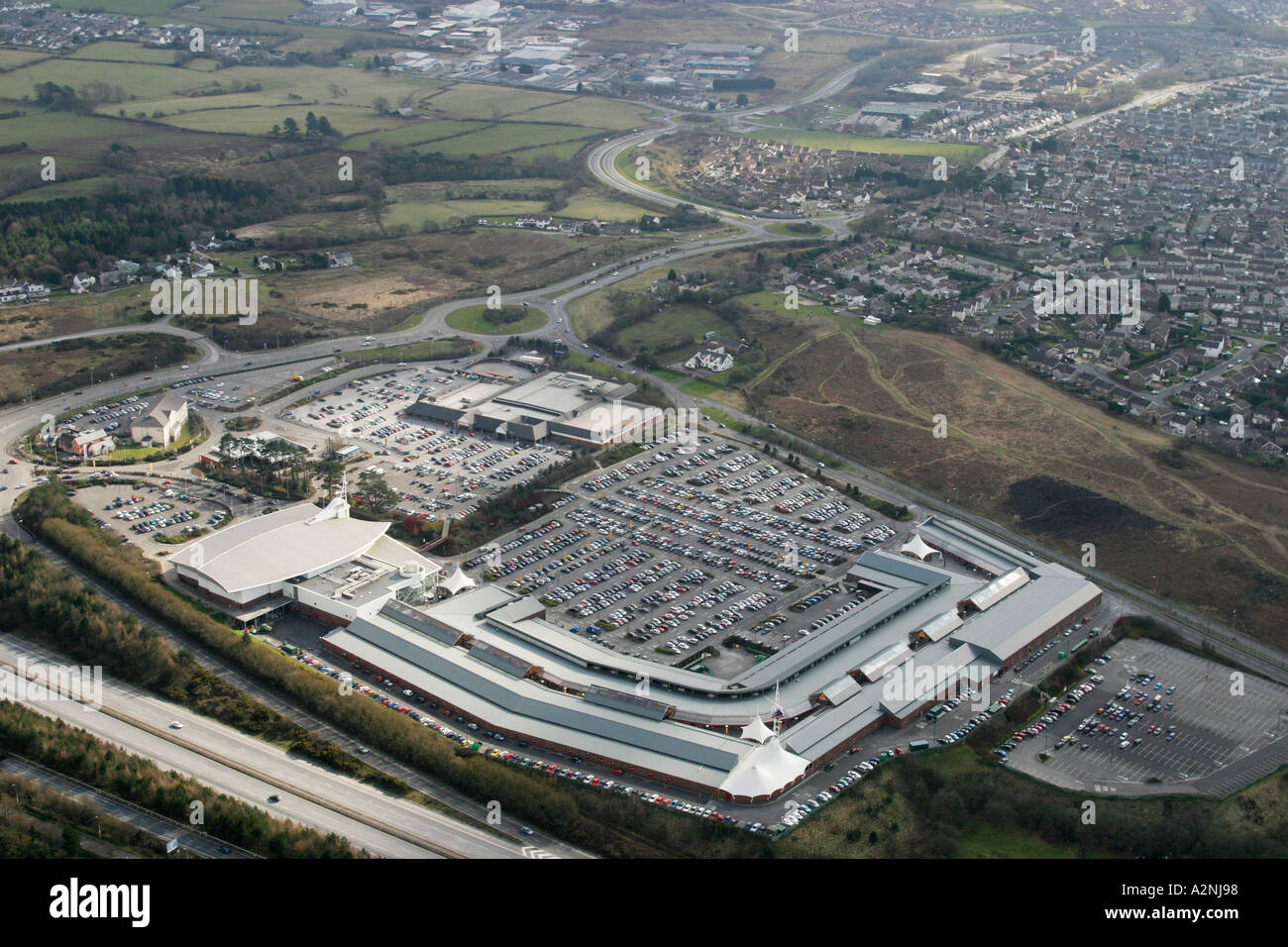 Aerial McArthur Glen Retail Area Sarn Bridgend South Wales Stock Photo