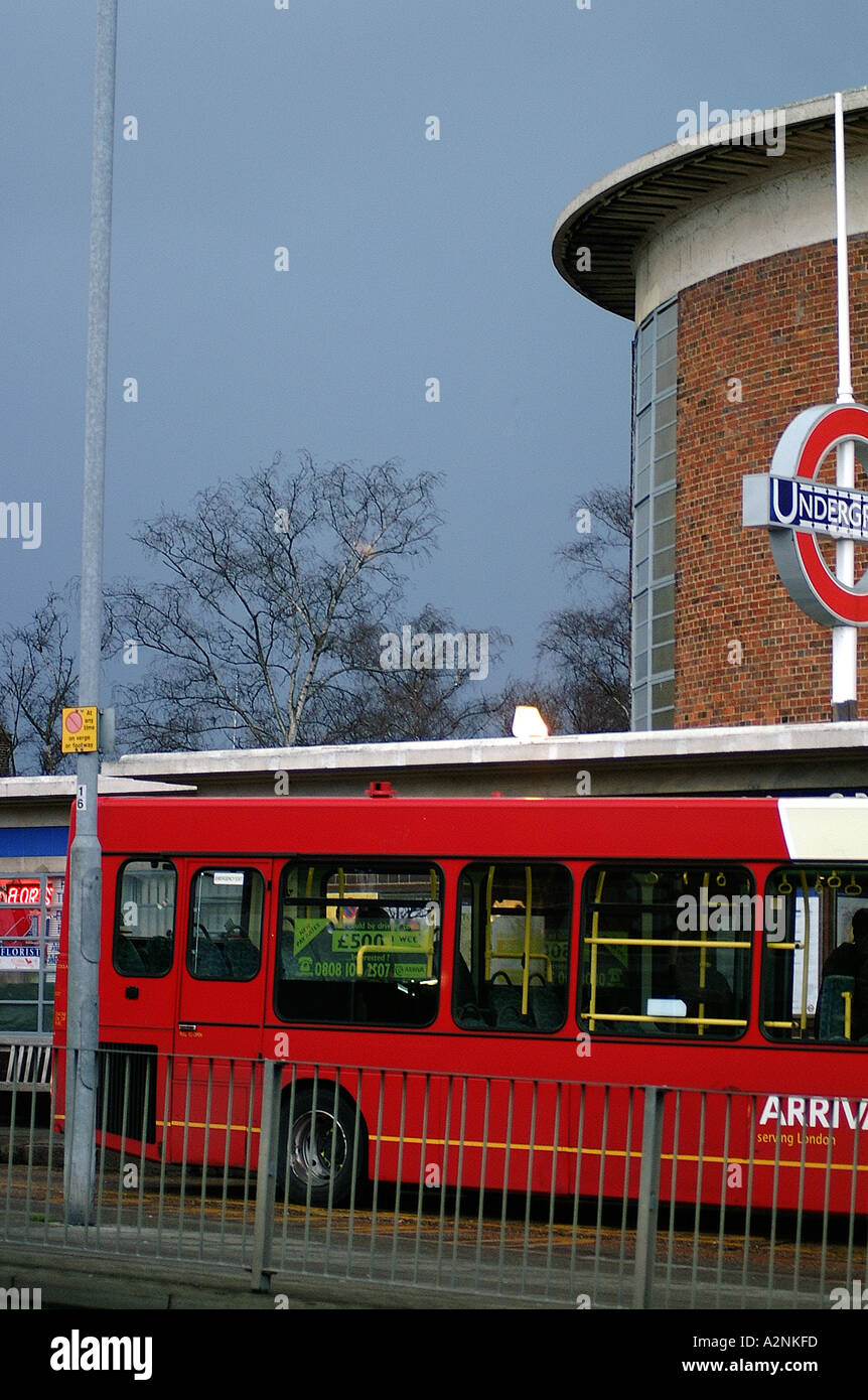 Bus stop outside arnos grove art deco tube station Stock Photo Alamy