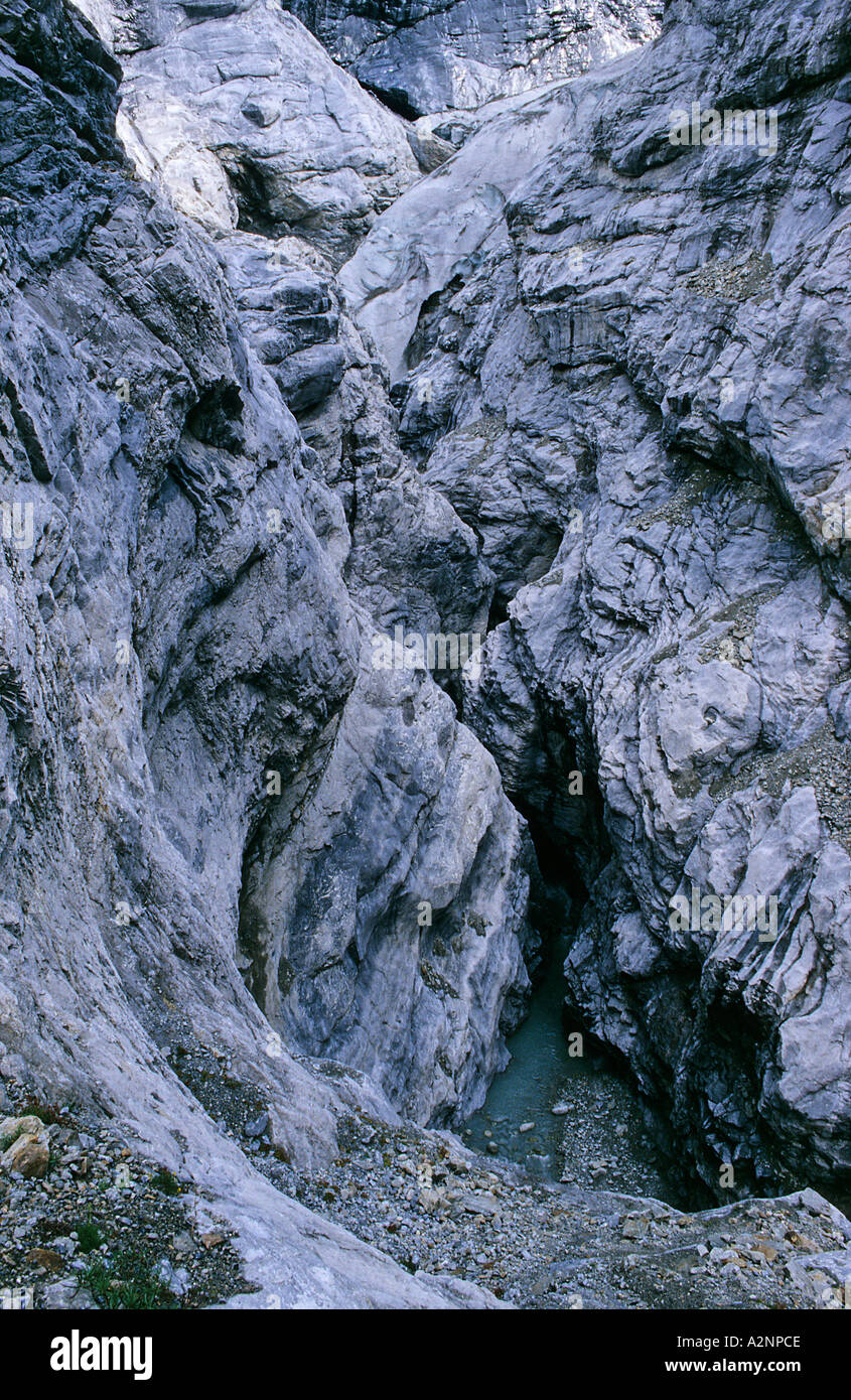 Gorge at the Upper Grindelwald Glacier near Grindelwald Switzerland Stock Photo