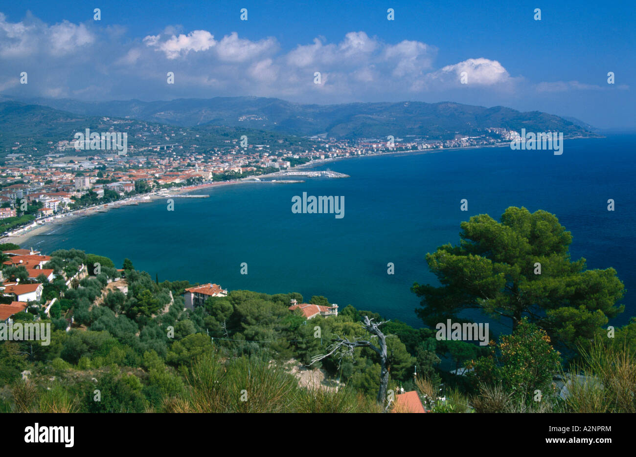 High angle view of a coastline, Italian Riviera, Mar Ligure, Genoa, Liguria, Italy Stock Photo