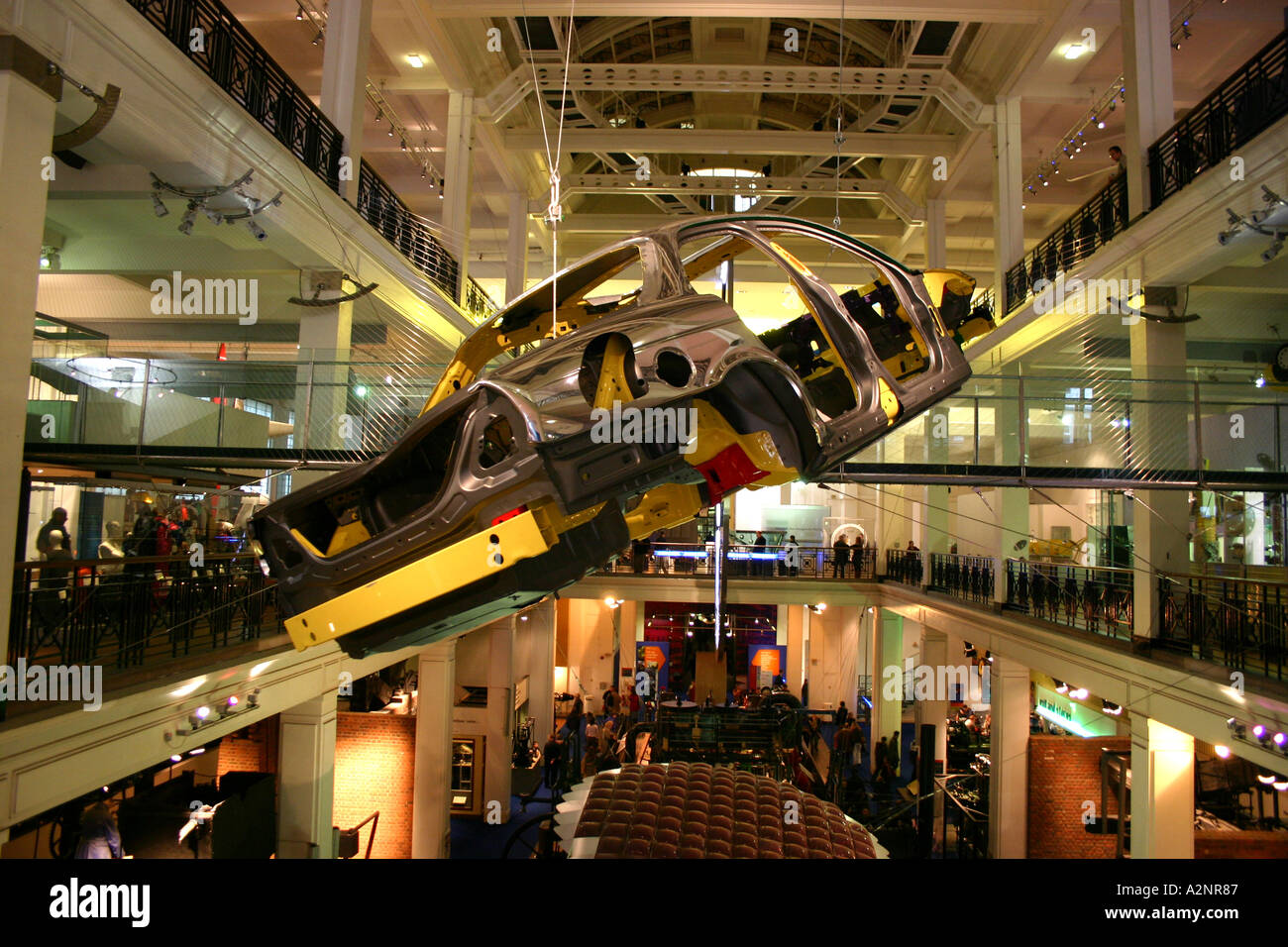 Car Suspended From The Ceiling At The Science Museum London Stock