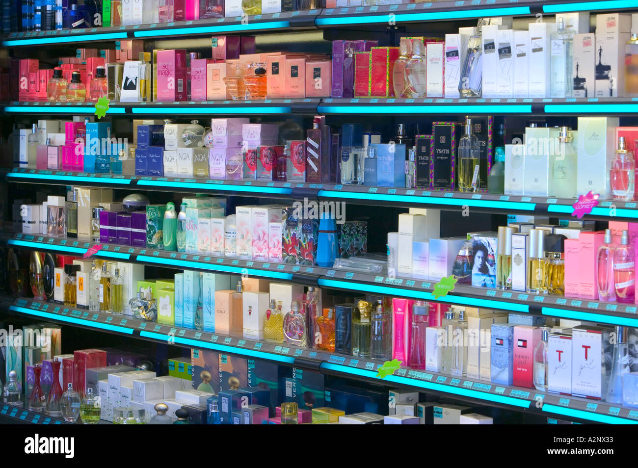 Duty free perfume on sale in an Andorran shop Stock Photo - Alamy