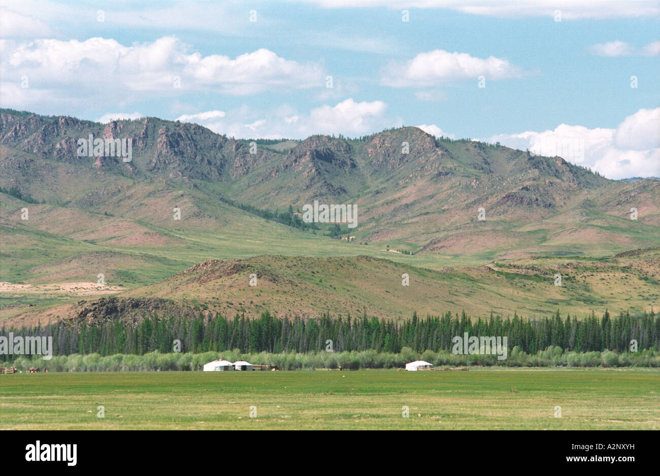 Mongolian dwelling – yurt. Bayantes village (somon) nearby. Zavkhan aimag (province). Mongolia Stock Photo