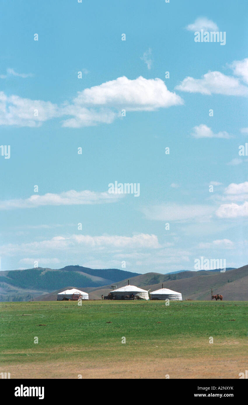 Mongolian dwelling – yurt. Bayantes village (somon) nearby. Zavkhan aimag (province). Mongolia Stock Photo
