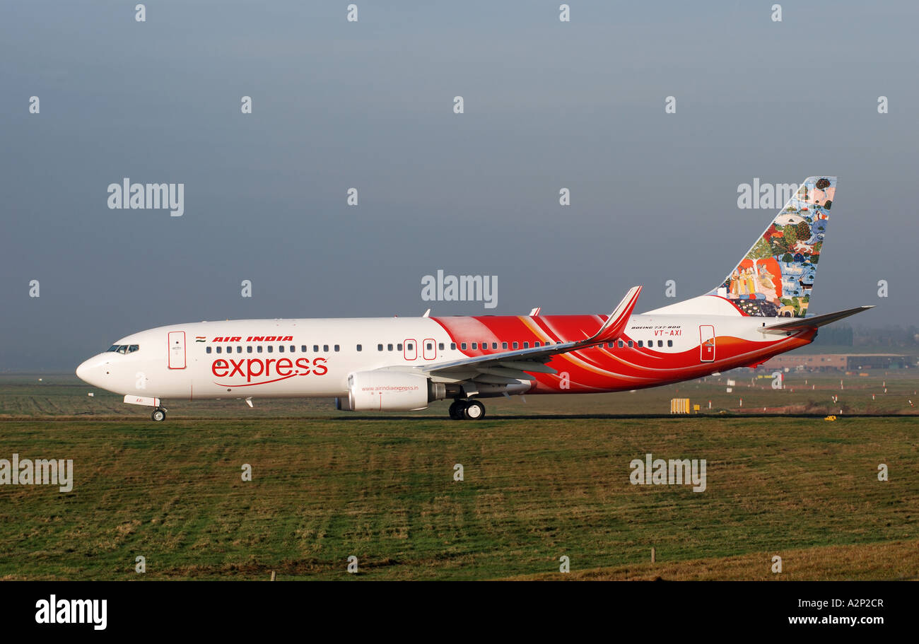 Air India Express Boeing 737 800 aircraft taxiing at Birmingham International Airport, West Midlands, England, UK Stock Photo