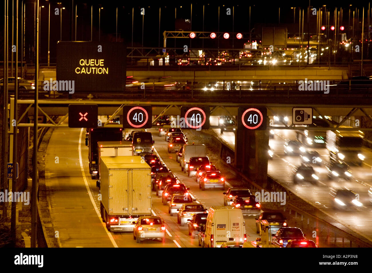 Traffic congestion on the northbound M42 motorway at Solihull in the West Midlands UK Stock Photo