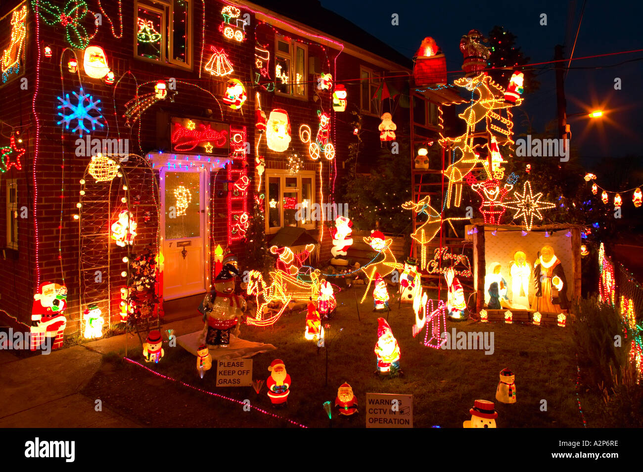 England Christmas decorations on outside of house and garden Stock