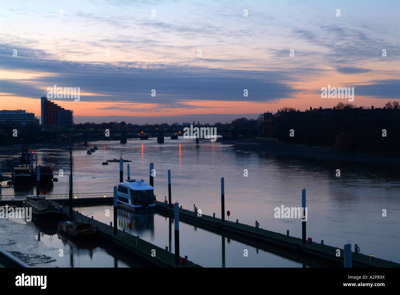 Evening on the river Thames, Wandsworth, west London Stock Photo