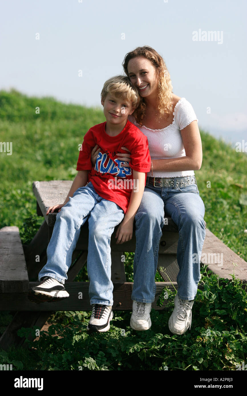 A young mother with her child at the park. Stock Photo