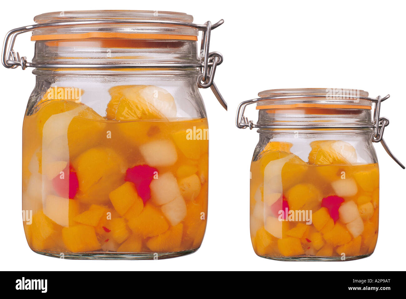 preserving jars filled with fruit salad Stock Photo Alamy