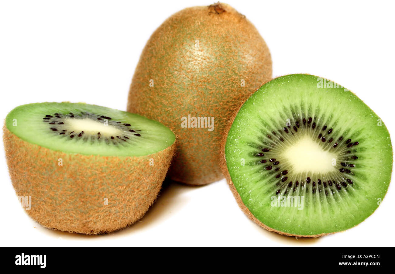 kiwi fruit, Chinese gooseberry (Actinidia deliciosa), exotic fruits, cutted Stock Photo