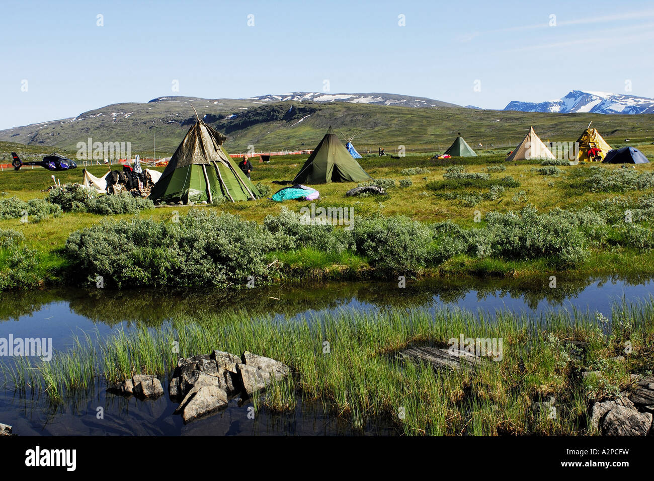 sami tent settlement, Sweden, Norrbotten, Stora Sjoefallet NP Stock Photo