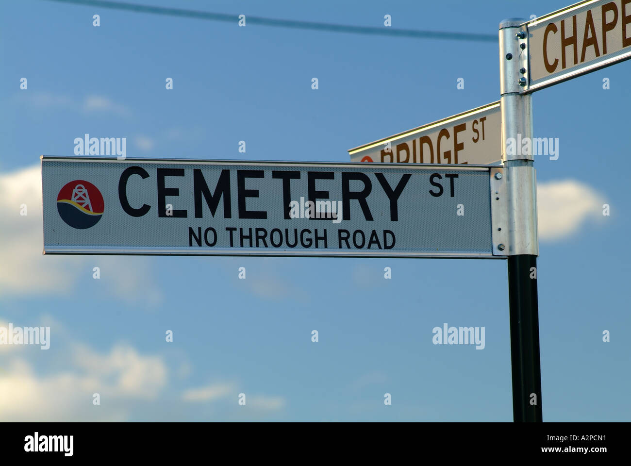 Cemetery Street road sign, no through road Stock Photo