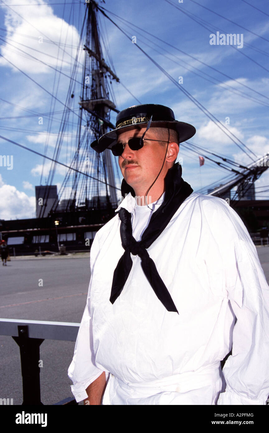 Man dressed as sailor, USS Constitution, Charlestown Naval Yard, Boston, Massachusetts, New England, USA Stock Photo